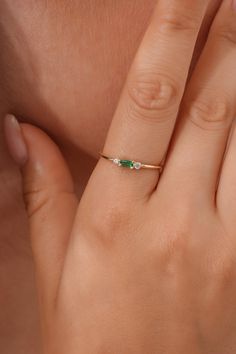 Minimalist Emerald Dainty Baguette Diamond Stackable Ring, Simple Delicate Promise Ring for Her, Green Emerald May Birthstone Stacking Ring Our rings are perfect choice for a Christmas, Mother's Day, valentine's day, birthday, wedding, anniversary, graduation, engagement, bridesmaid, and best friends gift. It's a good way to show appreciation to your mom, girlfriend, wife, grandmother, grandchildren, daughter, sister, best friend, boss or a co-worker. Also, a special treat just for yourself. FEA Dainty Engagement Rings Emerald, Emerald Stack Ring, Minimalist Engagement Ring Gemstone, Emerald Stackable Ring, Delicate Emerald Ring, Minimalist Emerald Engagement Ring, Dainty Emerald Rings, Emerald Ring Dainty, Minimalist Emerald Ring