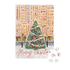 a christmas card with a tree on it