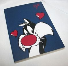 an image of a cartoon character with hearts on it's face and eyes painted onto a card