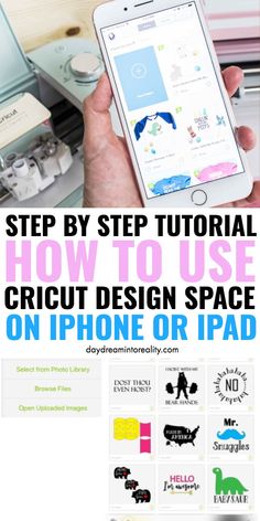 the instructions for how to use cricut design space on iphone or ipad, with text overlay