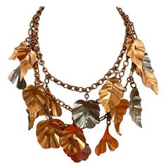 Leather Leaf Necklace, Autumn Leaf Necklace, Jewelry Sketching, Metro Art, Leaves Necklace, Three Strand Necklace, Ren Fest, Statement Jewelry Necklace, Jewellery Sketches