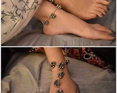 Bohemian Festive Anklets With Silver Beads, Festive Bohemian Silver Beads Anklets, Festival Anklets With Silver Beads, Bohemian Metal Anklets With Oxidized Finish, Traditional Oxidized Anklets For Festive Season, Bohemian Oxidized Anklets For Festivals, Traditional Oxidized Finish Anklets For Festive Season, Traditional Oxidized Anklets For Wedding, Traditional Wedding Anklets With Oxidized Finish