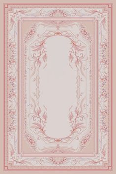 a pink and white rug with an ornate border