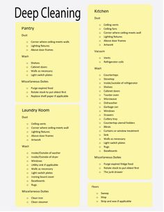 a yellow cleaning checklist with the words deep cleaning