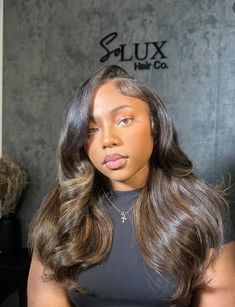 Brown Bayalage, Carmel Hair Color, Black Hair Inspiration, Quick Natural Hair Styles, Blowout Hair, Glam Hair