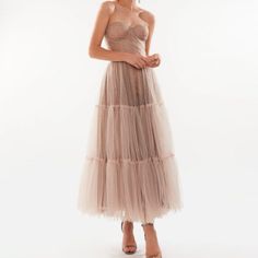 Worn Once! Beautiful Dress With Corset Top And Flowy Bottom. Very Flattering. The Dress Is A Light Pink/Beige Color. Milla Dresses, Tulle Applique, Lavender Bridesmaid, Engagement Party Dresses, Strapless Party Dress, Dress With Corset, Velvet Cocktail Dress, Metallic Mini Dresses, Tulle Evening Dress