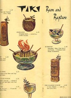 an old recipe book shows different types of drinks