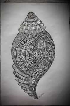 a drawing of a fish with intricate patterns on it's body and back side