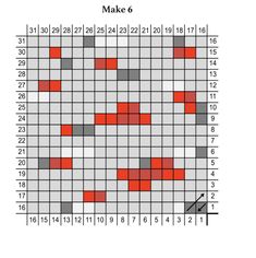 a cross stitch pattern with red and gray squares on the bottom, one is half - square