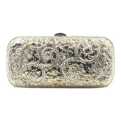 Elegant Judith Leiber silver metal and crystal oblong evening bag clutch featuring a scrolling foliage flower design on a silver - toned metal bag.  The hardware is silver.  It has a silver leather interior with a silver shoulder strap that can be folded inside when you want to wear it as a clutch.  There is a circle that folds out to hold a tassel, but it is no longer there.  Labeled ‘Judith Leiber/New York’ in the interior. 5.5” W x 3” H x 1.5” D  A similar one sold at Chrisities from Joan Riv Judith Leiber Handbags, Judith Leiber Bags, Metal Bag, Designer Clutch, Handbag Heaven, Joan Rivers, Judith Leiber, Metallic Bag, Evening Clutch Bag