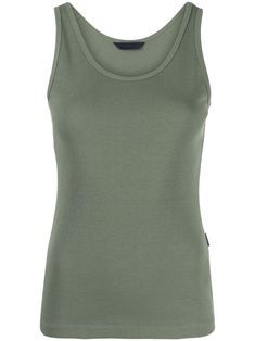 olive green cotton round neck sleeveless straight hem mini logo tag Basic Crew Neck Tank Top, Classic Stretch Crew Neck Tank Top, Basic Green Tank Top, Classic Cotton Sleeveless Tank Top, Classic Solid Color Crew Neck Tank Top, Green Vest Tops With Tank Straps, Fitted Olive Sleeveless Top, Fitted Sleeveless Olive Top, Green Stretch Basic Tank Top