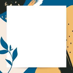 a white paper with blue and yellow leaves on it, next to an abstract background