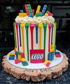 a lego themed cake on top of a table