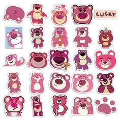 pink and brown teddy bears stickers on a white background