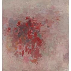 an abstract painting with red and grey colors