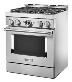 a stainless steel oven with four burners