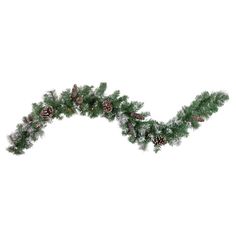 a christmas garland with pine cones and snow on the top, isolated against a white background