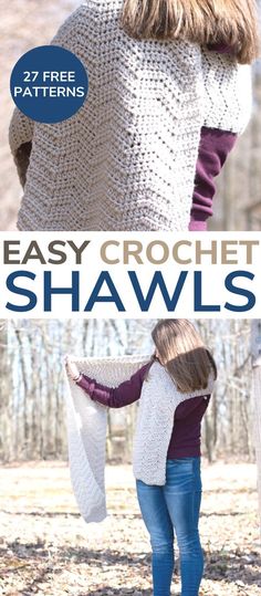 the easy crochet shawls pattern is shown with text that reads easy crochet shawls