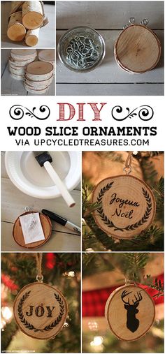 diy wood slice ornaments via upcycle treasures