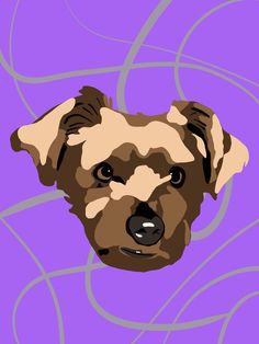 a dog's head is shown on a purple background