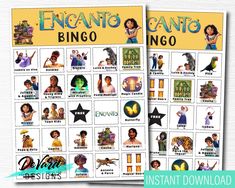 two posters with the words encanto cano and an image of people