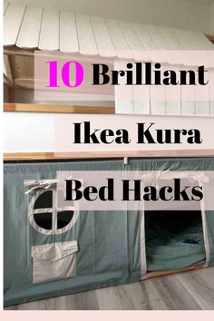 an image of a bed with the text 10 brilliant ikea kura bed hacks