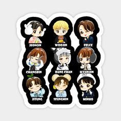 the seven members of btt's kpop group sticker set on a white background