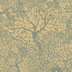 an intricately designed wallpaper with trees and flowers