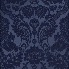 a blue and black wallpaper with an ornate design