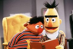 sesame and bert reading a book together