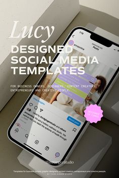 an image of a cell phone with the text lucky designed social media templates on it