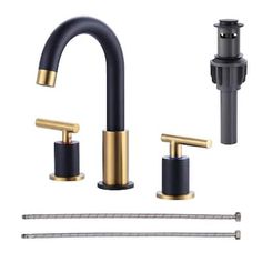 the faucet is shown with two handles and three different types of faucets