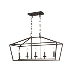 a black chandelier with five candles hanging from the bottom and four lights on each side