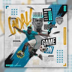 a collage of soccer players is featured in this graphic art piece, which includes the name game on