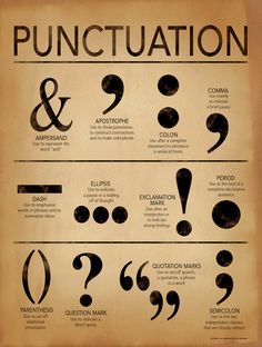 an old poster with different types of punctuation