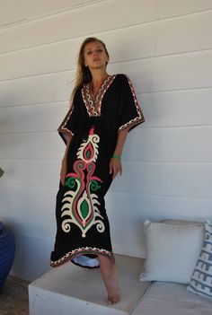 Black Embroidered kaftan dress cotton Kaftan dress Unique | Etsy Brasil Women Kaftan Styles, Unique Kaftan Designs, Modern Kaftan, Cotton Kaftan Dress, Kaftan Pattern, Kaftan Women, Kaftan Styles, Embroidered Kaftan, Kaftan Designs