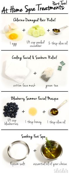 DIY: At Home Spa Treatments Part 2! #footspadiy #footspatreats Chlorine Damaged Hair, Green Tea Face Mask, Sunburn Relief, Spa Water