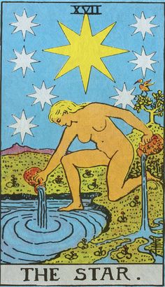 the star tarot card with an image of a naked man drinking water from a fountain