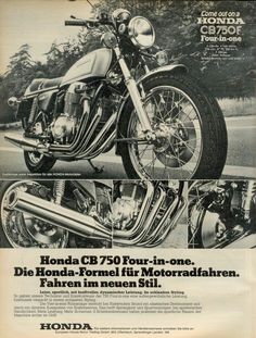 an advertisement for the honda cb750 four - in - one motorcycle, from 1971