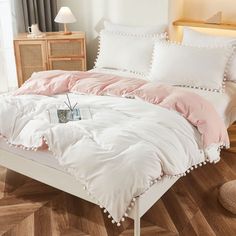 PRICES MAY VARY. QUEEN COMFORTER SET - Pink comforter queen sets include 1 comforter 90"x90" and 2 pillowcases 20"x30".Light pink and white color reversible design,you can switch up the look to suit your decor and mood. Get extra pillowcases,search B0B2HXHQSH. EXPERT CRAFTSMANSHIP & EASY MATCH - Pompoms fringe make this comforter sets elegant and decorative,match a variety of decoration styles,make your room vibrant and fun,perfect gifts for all your loves.The cute pom poms are firmly sewed on t Preppy Bedding, Pink Comforter Sets, Girls Twin Bed, Farmhouse Bedding Sets, Boho Chic Bedding, Boho Bedding Sets, Green Bedding Set, Pink Bedding Set, Fluffy Comforter