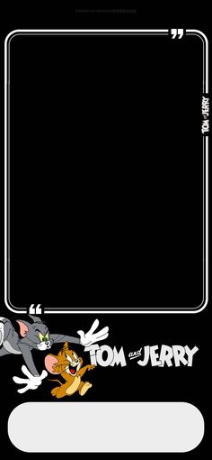 the cartoon character tom and jerry is in front of a black background with an empty white frame