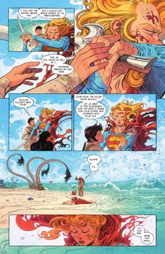 a comic strip with an image of a woman in the water