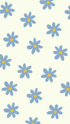 blue flowers on a white background with yellow centers in the center and bottom petals at the top