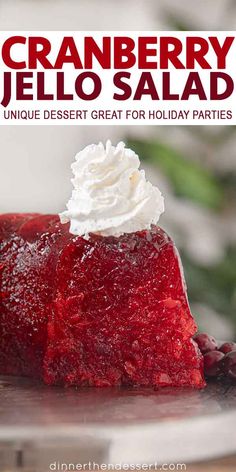 cranberry jello salad with whipped cream on top