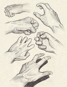 several different hands are shown in this drawing