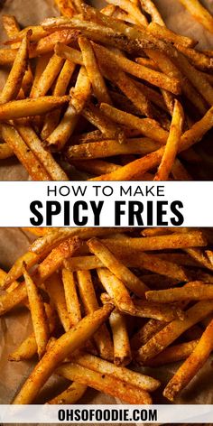 Text reads Homemade Cajun Fries Recipe:  Oven or Air Fryer Spicy Fry Seasoning, Spicy French Fries Recipes, Easy Spicy Snacks To Make, Spicy Fries Recipe, Spicy French Fries, Voodoo Fries Recipe, Beef Tallow Fries, Spicy Fries Seasoning, Seasoned Fries Recipe Spices