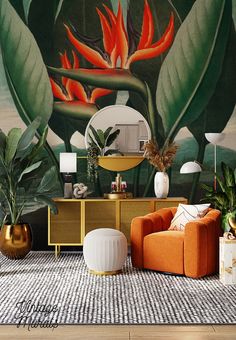 a living room filled with furniture and plants