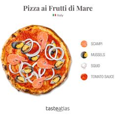 a pizza with different toppings on it and the words pasta at frutti di mare