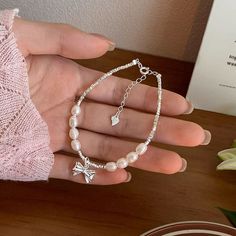 Color: Bow Small Pieces of Silver Pearl Bracelet-Silver Fashion Element: Bow Style: Simple Simple Silver Bracelet, Cherry Girl, Silver Pearl Bracelet, Bow Style, Wholesale Accessories, Bracelet Simple, Women's Bracelets, Pastel Pink Aesthetic, Red Cherry