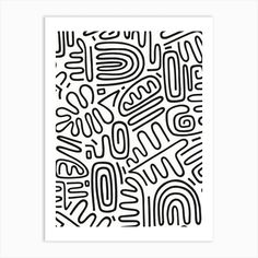 an abstract black and white pattern with letters